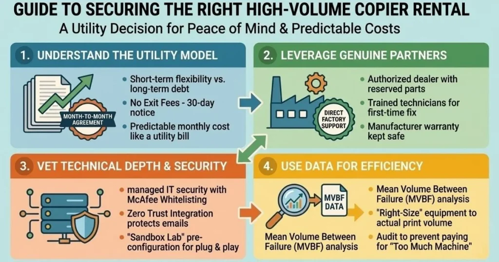 Guide to securing the right high-volume Copier Rental Cost in Bakersfield, focusing on McAfee Whitelisting, Zero Trust, and Sandbox Lab pre-configuration.