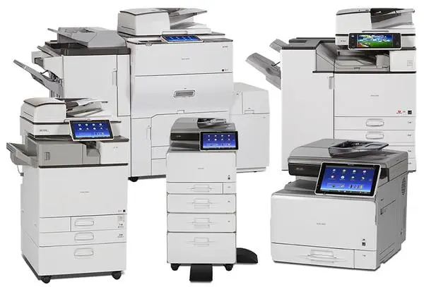 A diverse lineup of Ricoh and Sharp multi-function printers available for certified repair and hardware maintenance in Bakersfield.